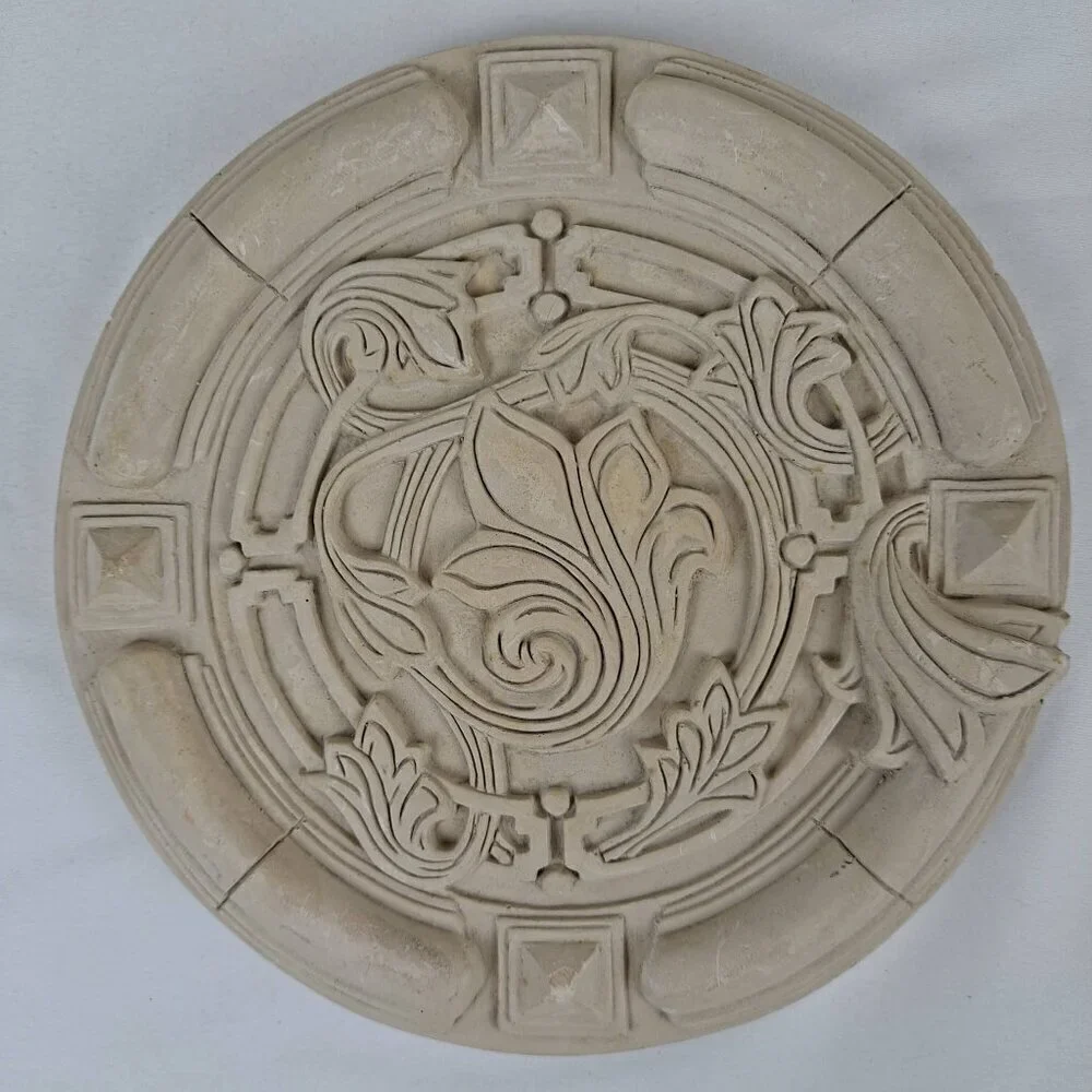 Handmade Vintage Ceramic Wall Hanging Cream Color 3D Relief Hangers on Back
